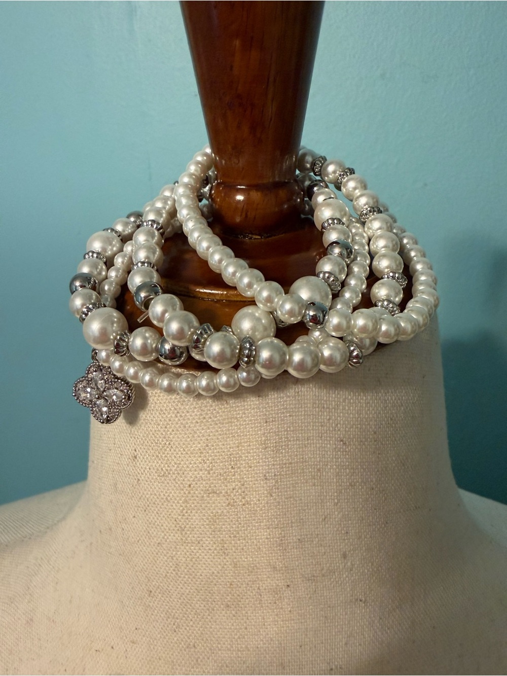 Park Lane Silver-Tone “Vera” Pearl Bracelet & Crystal Drop Earrings Set - White - Picture 3 of 5